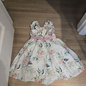 Trish Scully Elegant Floral Girls Dress with Pink Sash NWT Size 5
